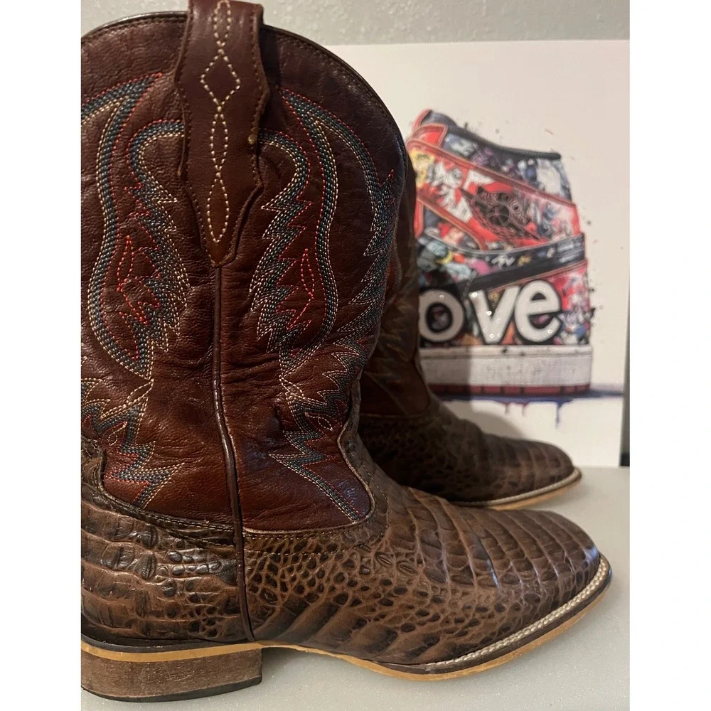 Cavender's Western Cowboy Boots Youth 6D Brown Caiman Print CV20149Y Excellent